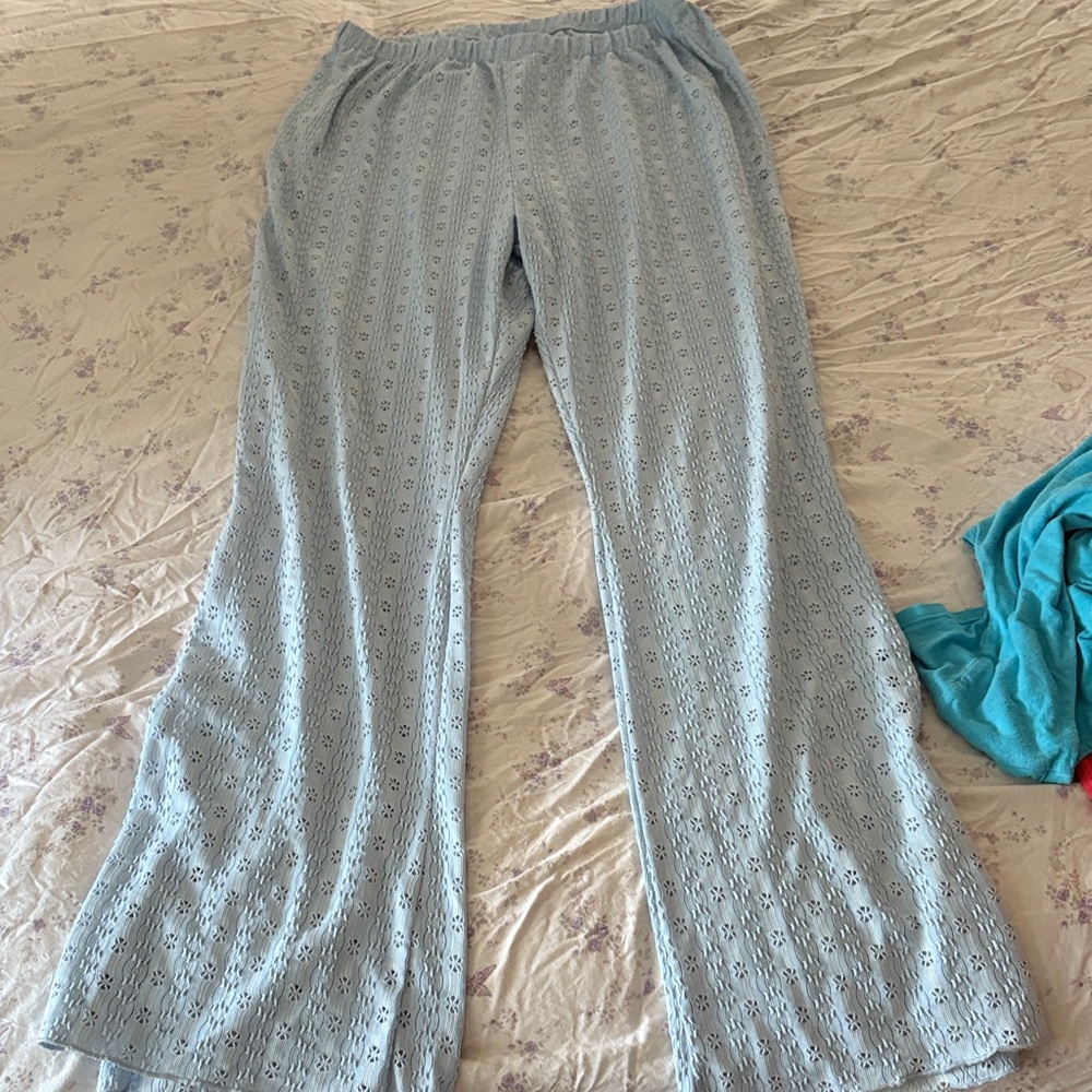 Light Blue Eyelet Knit Lounge Pants